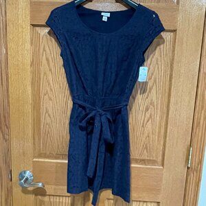 MERONA Women’s XS Navy Blue Cut Out Lace Short Sleeve Tie Mini Short Dress NWT